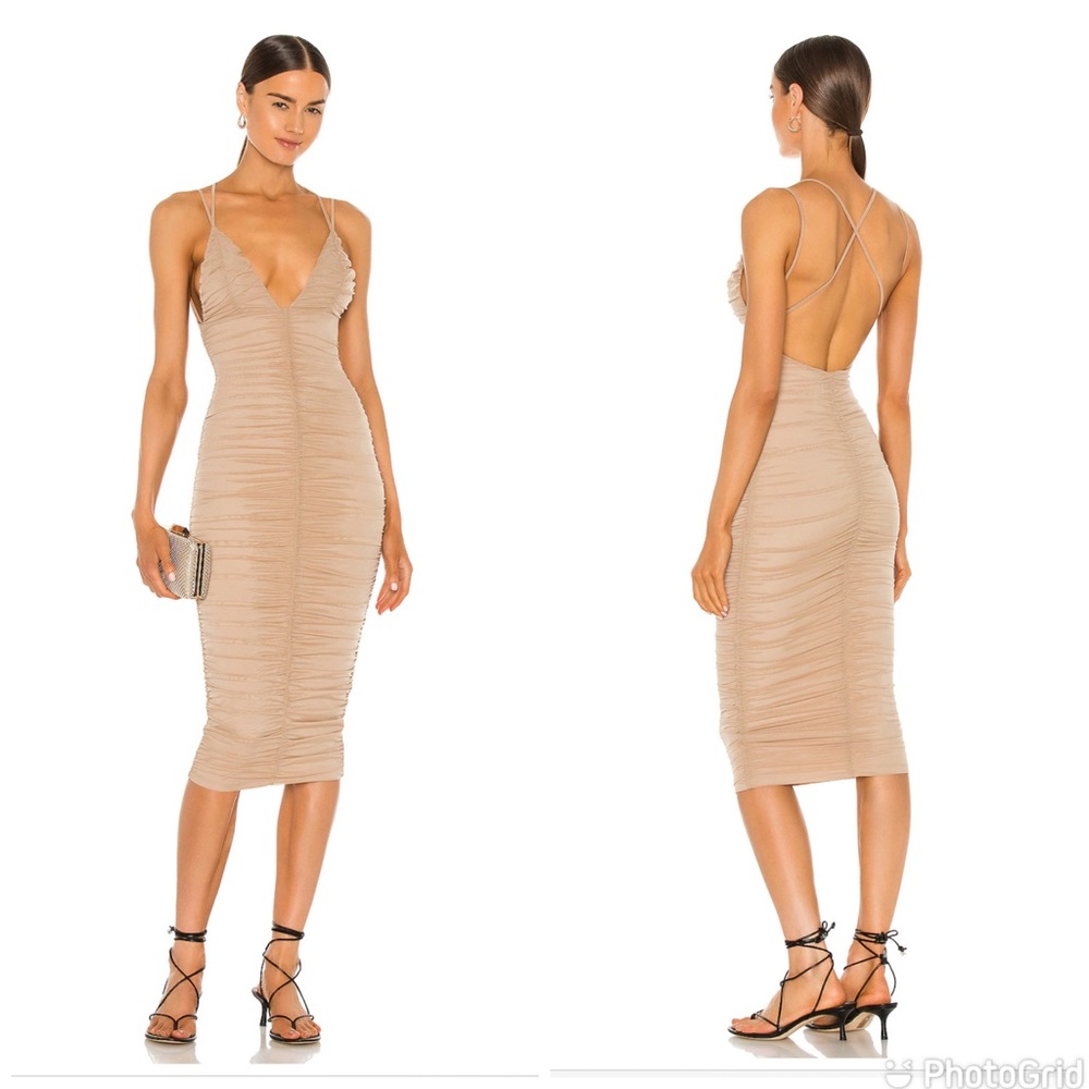 Michael Costello x REVOLVE Fiji Midi Dress in Taupe